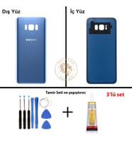 Samsung Galaxy S8 Plus Mavi Renk Arka Kapak + Tamir Seti + B7000 Yapıştırıcı Arka Cam Batarya Kapağı Pil Kapağı Lazer Kesim Back Cover Galaxy S8 Plus Uyumlu