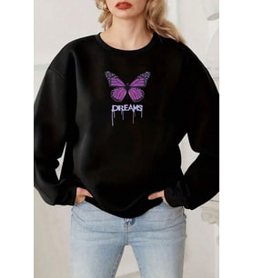 Unisex Dreams Baskılı Bisiklet Yaka Sweatshirt (Siyah)