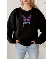 Unisex Dreams Baskılı Bisiklet Yaka Sweatshirt (Siyah)