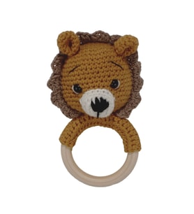 Amigurumi Sevimli Hardal Kahve Aslan Diş Kaşıyıcı Çıngıraklı Organik Oyuncak (Standart)