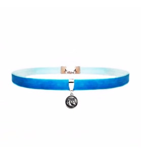 Mavi Renk Kadife Unicorn Choker Kolye