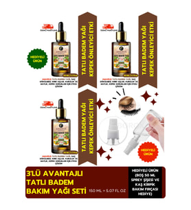 Tatlı Badem Yağı Seti (150ML) - Vegan / Kaş Kirpik Fırçası & Spreyli - Parabensiz, Katkısız