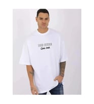 Unisex Bisiklet Yaka Baskılı Oversize T-Shirt - Beyaz