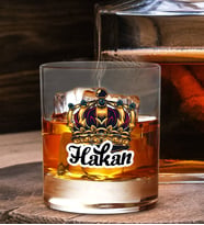 BK Gift Kişiye Özel İsimli DTF Kral Tacı Tasarımlı Viski Kadehi, Arkadaşa Hediye, Sevgiliye Hediye