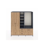 Kronos Dolap 13 Raflı 3 Çekmeceli 4 Kapaklı 220x59x243 Antrasit-Çam/Çam