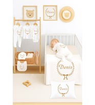 Kız Erkek Bebek %100 Pamuk İsime Özel Organik Baskılı Hastane Çıkışı İsimli Fırca Hediye Set STL7090 (Beyaz)