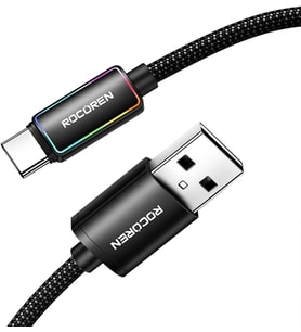 Type-C to USB-A RGB Aydınlatmalı 3A Hızlı Şarj ve Data Kablosu 1 Metre
