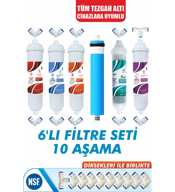 Tüm Kapalı Kasa Su Arıtma Cihazlarına Uyumlu 6 Filtre 10 Aşama Mineral Filtreli Seti