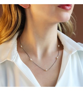İncili Oksitli 925 Ayar Trend Gümüş Kolye