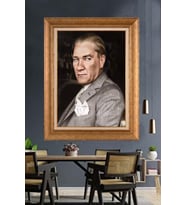 Altın Varaklı Çerçeveli Paspartulu Atatürk Tablo nh172 (Gold)