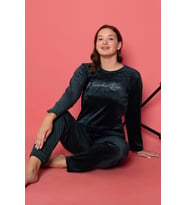 Charme Kadın Kışlık Bisiklet Yaka Kadife Pijama Takımı A301/505- 1 Adet (Koyu Yeşil)