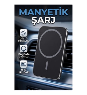 MagSafe Uyumlu 15W Manyetik Araç İçi Kablosuz Şarjlı Telefon Tutucu