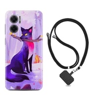 Xiaomi Redmi Note 11E Kılıf Silikon Boyun Askılı İpli Desenli Silikon Mor Kurt 1614