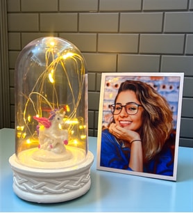 Size Özel Fotoğraflı ve Unicorn Temalı Led Işıklı Fanus - Arkdaşa Hediye Sevgiliye Hediye