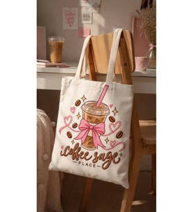 Le Vion coffe sage - Baskılı Bez Çanta 38x42 cm 170 Gr Omuz Çantası Kadın Alışveriş Çantası