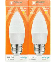 (2 Adet) Osaka 7W (50W) 3000K (Sarı) E27 Duylu (Kalın Duy) Mum Led Ampul