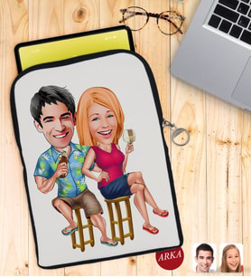 BK Gift Kişiye Özel Sevgililer Karikatürlü Taşınabilir Koruyucu Tablet Kılıfı & Organizer Çanta - Siyah-51