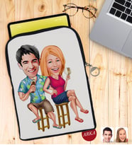 BK Gift Kişiye Özel Sevgililer Karikatürlü Taşınabilir Koruyucu Tablet Kılıfı & Organizer Çanta - Siyah-51