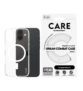 PanzerGlass Care by iPhone 16 Flagship Urban Combat MagSafe Beyaz Şeffaf Kılıf