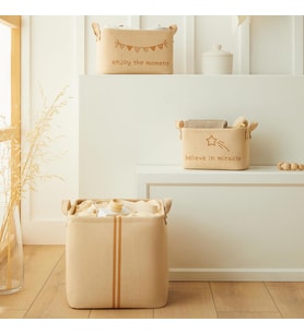 Ocean Home Textile 3'lü Çocuk Odası Jüt Keten Kumaş Sepet Set 1 Adet 24 x 17 x 14 / 1 Adet 30 x 21 x 18 / 1 Adet 30 x 30 x 30 cm
