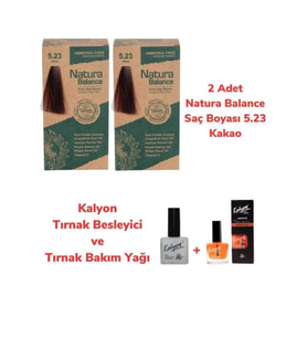NATURA BALANCE SAÇ BOYASI 5.23 KAKAO 2 ADET + KALYON TIRNAK BESLEYİCİ VE BAKIM YAĞI