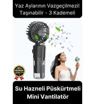 Taşınabilir Serinletici Klima Usb Şarjlı 3 Kademeli 1200 mAh Su Hazneli Püskürtmeli Mini Vantilatör