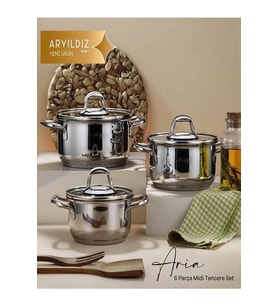 Aryıldız Aria Midi 6 Parça Çelik Tencere Set 14-16-18 Cm Ar256848