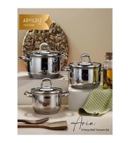 Aryıldız Aria Midi 6 Parça Çelik Tencere Set 14-16-18 Cm Ar256848
