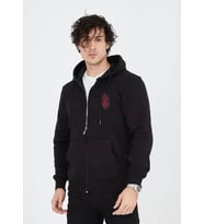 Unisex Baskılı Tam Fermuarlı Kapşonlu SweatShirt - Siyah