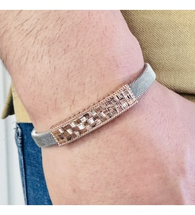 Gümüş Erkek Bileklik,14k Rose Altın Kaplama, Şık Hediye