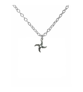 Ninja Yıldızı (Shuriken) Figürlü Unisex Kolye – 60 cm Metal Zincirli Takı (Gümüş)