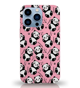 Apple iPhone 13 Pro Max Uyumlu Lansman Kılıf Panda Tasarımlı İçi Kadife Kapak-Pembe (Şeffaf)