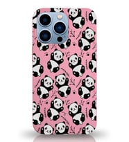 Apple iPhone 13 Pro Max Uyumlu Lansman Kılıf Panda Tasarımlı İçi Kadife Kapak-Pembe (Şeffaf)