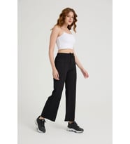 Kadın Nervürlü Beli Lastikli Fitilli Tayt Eşofman Altı Bootcut (Siyah)