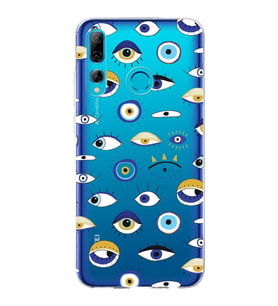 PrintiFy Huawei P Smart Plus 2019 ile Uyumlu 1mm Slim Fit Nazar Boncuğu 2 Baskılı Şeffaf  Kılıf