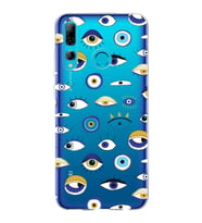 PrintiFy Huawei P Smart Plus 2019 ile Uyumlu 1mm Slim Fit Nazar Boncuğu 2 Baskılı Şeffaf  Kılıf