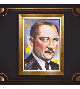 Özel Seri Paspartulu Çerçeveli Atatürk Tablo l102 (Gold)