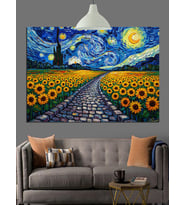 Van Gogh Ayçiçeği Yıldızlı Gece Dekoratif Kanvas - Mdf Ahşap Tablo