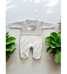 Kız Bebek Ayıcıklı Kadife Dantelli Patikli Tulum