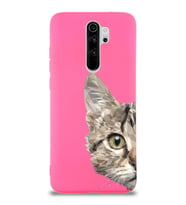 Xiaomi Redmi Note 8 Pro Uyumlu Lansman Kılıf Catface Tasarımlı İçi Kadife Kapak-Neon Pembe (Şeffaf)