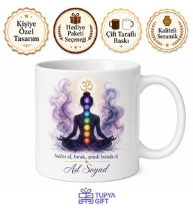 Meditasyon Eğitmeni Hediye Om Sembolü Lotus Çakra İçsel Huzur Farkındalık Baskılı Kupa Bardak