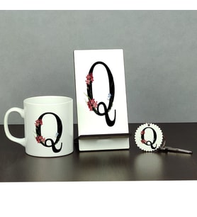 Q Harfi Üçlü Set (Kupa + Telefon Standı + Anahtarlık)