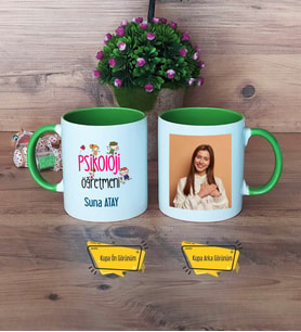 Psikoloji Öğretmeni Kupa Bardak Yeşil Fotoğraflı Öğretmenler Günü Hediyesi