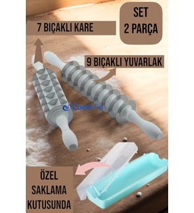 ( 2'li Merdane Set ) 9 Bıçaklı Yuvarlak Ve 7 Bıçaklı Kare Mantı Merdanesi Mantı Kesme Merdanesi