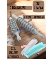 ( 2'li Merdane Set ) 9 Bıçaklı Yuvarlak Ve 7 Bıçaklı Kare Mantı Merdanesi Mantı Kesme Merdanesi