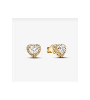 Pandora Tarzı Işıltılı Kabartmalı Kalp Şeklinde İğne Küpeler (Gold)