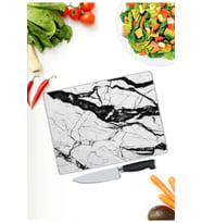 Beyaz Mermer Görünümlü Cam Kesme  ve Sunum Tahtası 25 cm X 35 cm