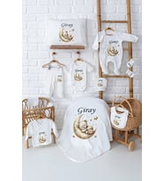 Pia Baby Premium Erkek Bebek Hediyesi Hastane Çıkışı 11 Parça İsim Baskılı Set 5052-00 (Ekru)