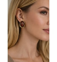 Kahverengi Taşlı Gold Çerçeveli Oval