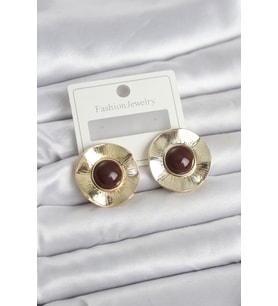 Vintage Model Kahverengi Gold Renk Pirinç Kadın Küpe 5886 - GLST3596-1474